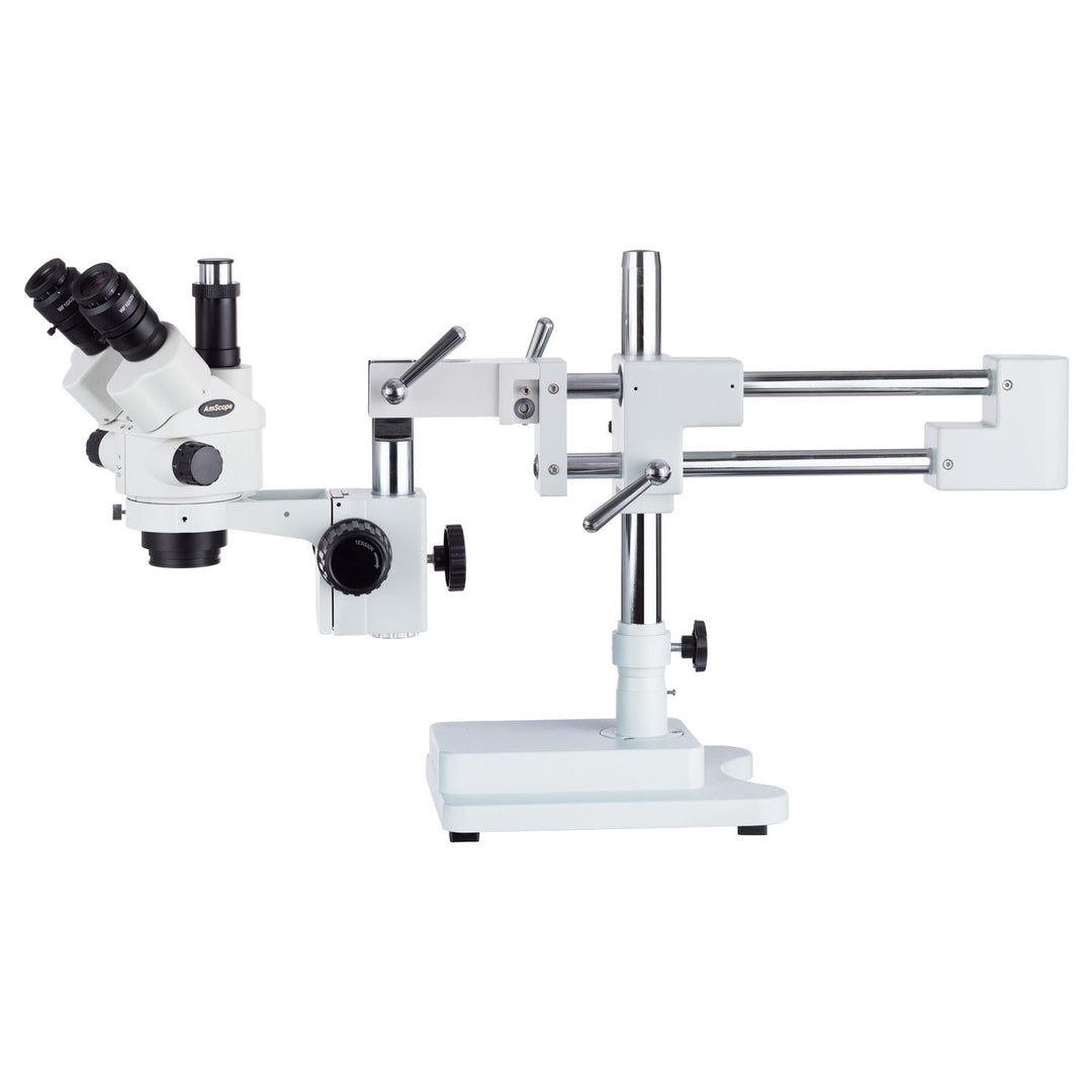 AmScope SM-4NTPX-144 Simul-Focal Stereo Zoom Mikroskop auf Boom Ständer mit einem LED Ring Light, 3.