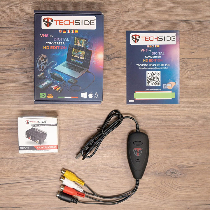 TechSide VHS Analog-Digital-Konverter + Scart-Adapter | Neue Version 2024 | Windows 11 + Neue Softwa