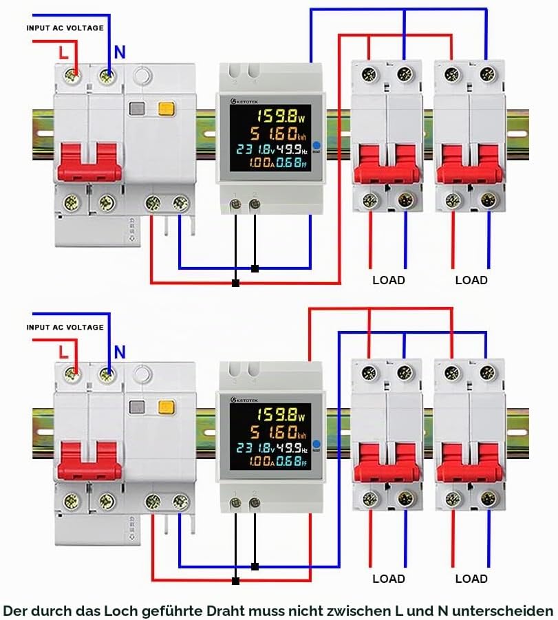 KETOTEK Stromzähler Hutschiene, Digitaler Energiezähler 6in1, AC40-300V 100A Wechselstromzähler KWh