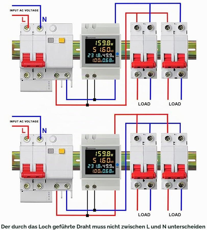 KETOTEK Stromzähler Hutschiene, Digitaler Energiezähler 6in1, AC40-300V 100A Wechselstromzähler KWh