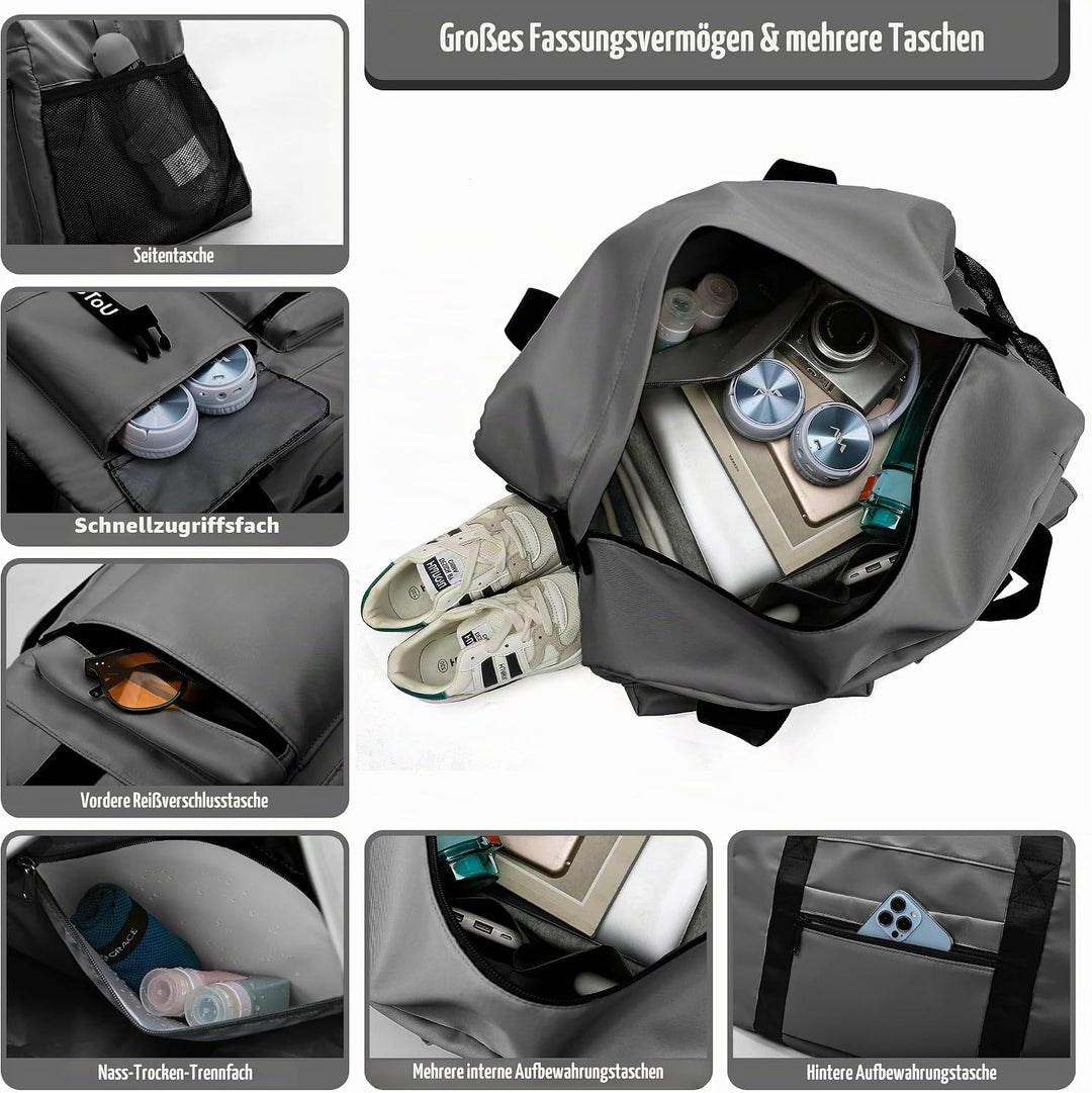 Sporttasche Damen Herren, Reisetasche mit Schuhfach, Trainingstasche mit Nassfach, wasserdichte Week
