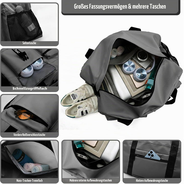 Sporttasche Damen Herren, Reisetasche mit Schuhfach, Trainingstasche mit Nassfach, wasserdichte Week