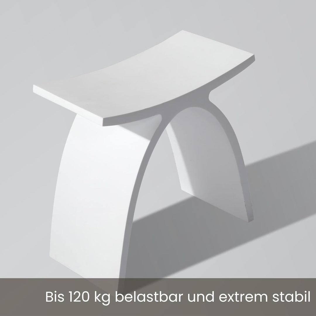 Badhocker Duschhocker Manhattan in Weiss Matt, Stilvoller Duschsitz aus hochwertigem Mineralguss, ro