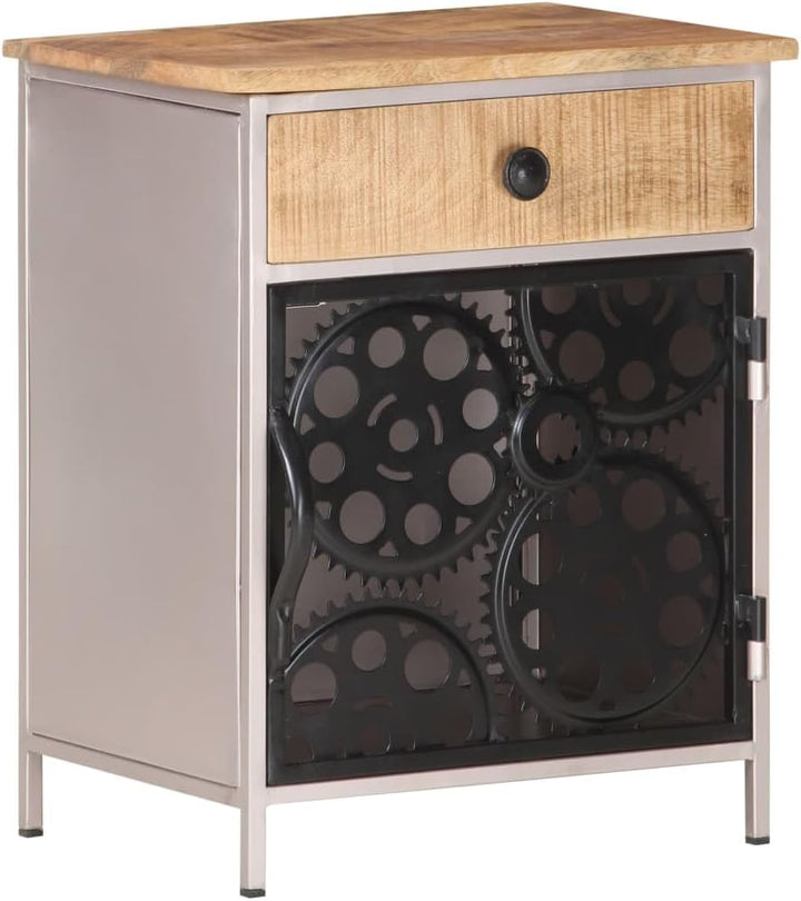 vidaXL Raues Mangoholz Nachttisch mit 1 Tür 1 Schublade Nachtschrank Nachtkonsole Nachtkommode Schla