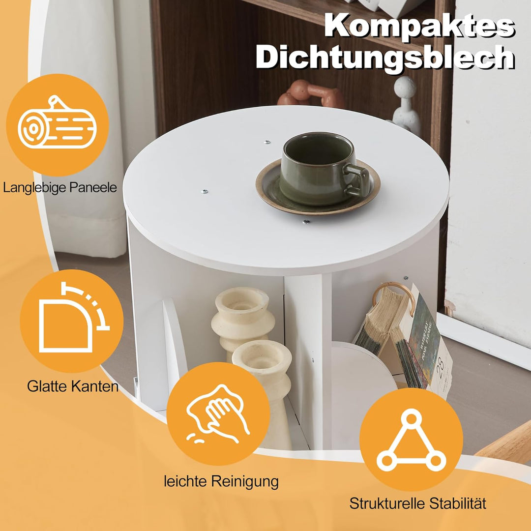 Mingone Bücherregal Kinder 360° Drehbar, 2-Ebenen Drehregal aus MDF, Standregal & Schreibtischregal