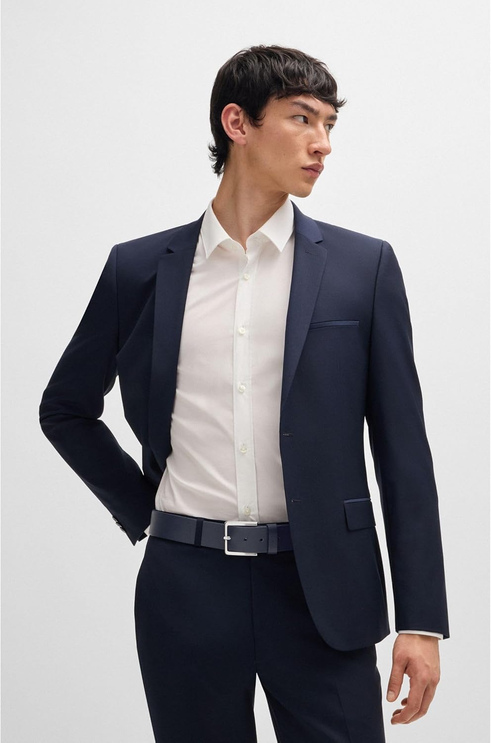 HUGO Herren Gionios Sz40 Ledergürtel mit Narbenprägung und gebürsteten Metalldetails 105 Navy410, 10