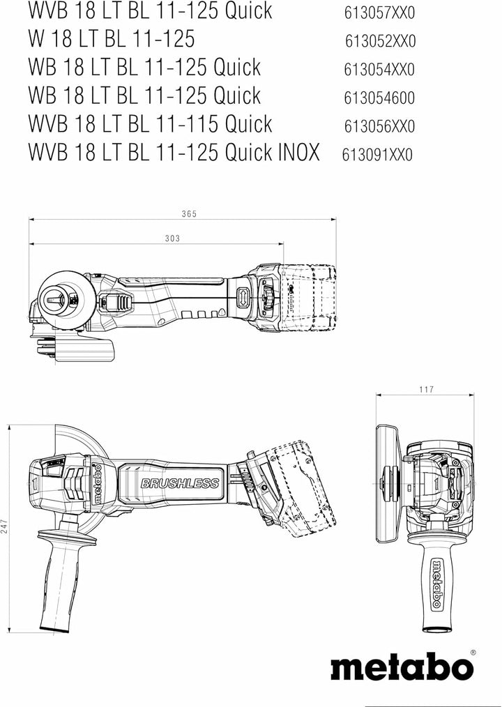 Metabo Akku-Winkelschleifer W 18 LT BL 11-125 – 613052850 – 18 V – Schleifer mit kraftvollem Brushle