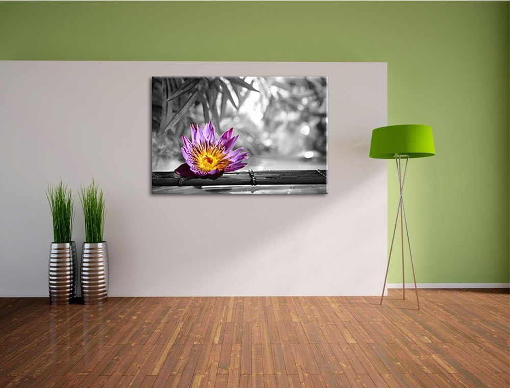zarte Seerose auf Bambus schwarz/weiss Format: 100x70 auf Leinwand, XXL riesige Bilder fertig gerahm