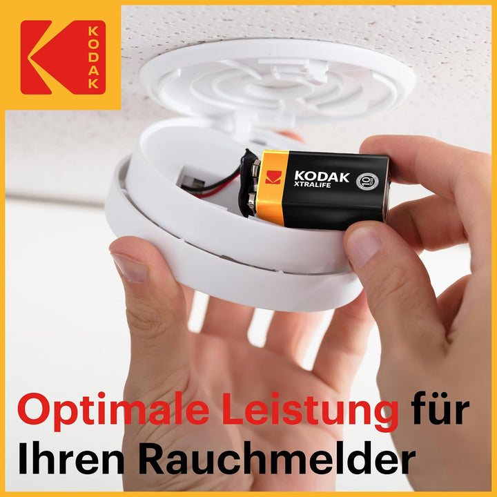 Kodak | 9 Volt Blockbatterie für Rauchmelder | 9V Batterien | 10 Stück | PP3, 9V