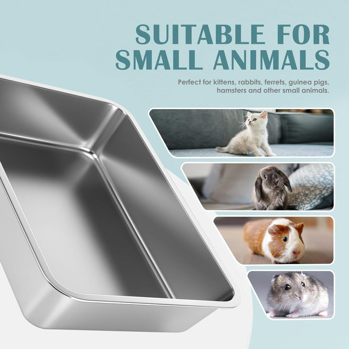 IKITCHEN Grosse Katzentoilette Edelstahl(45×35×10cm), Litter Box Katzenklo, Katzen und Kaninchen Met