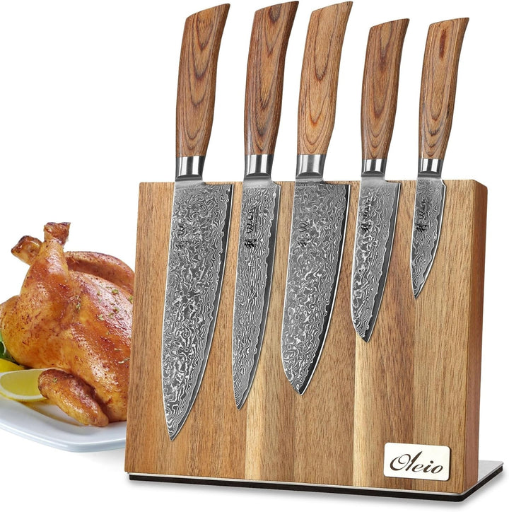 Wakoli EDIB Pro 5er Damastmesser-Set mit Messerblock I 8-20 cm Klingen gefertigt aus 67 Lagen echtem