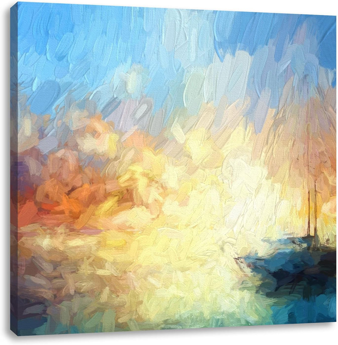 Pixxprint Boot auf See 70x70cm Leinwandbild Wandbild Kunstdruck, 70x70