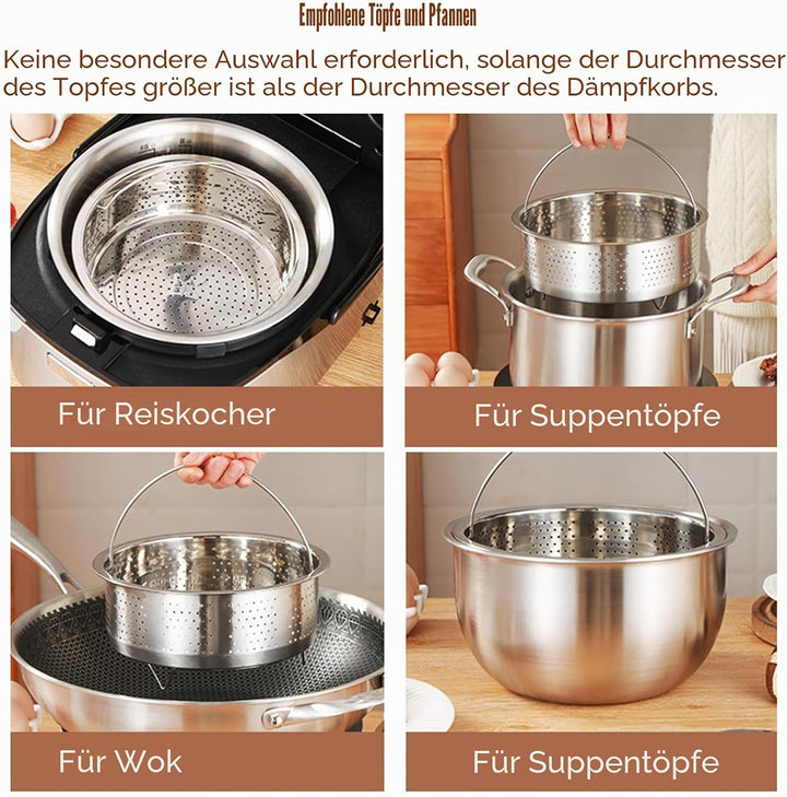 Dampfkorb Einsatz,Edelstahl Dampfgarer Dampfeinsatz für topf, Dünsteinsatz Dampfgarer Topf mit Griff