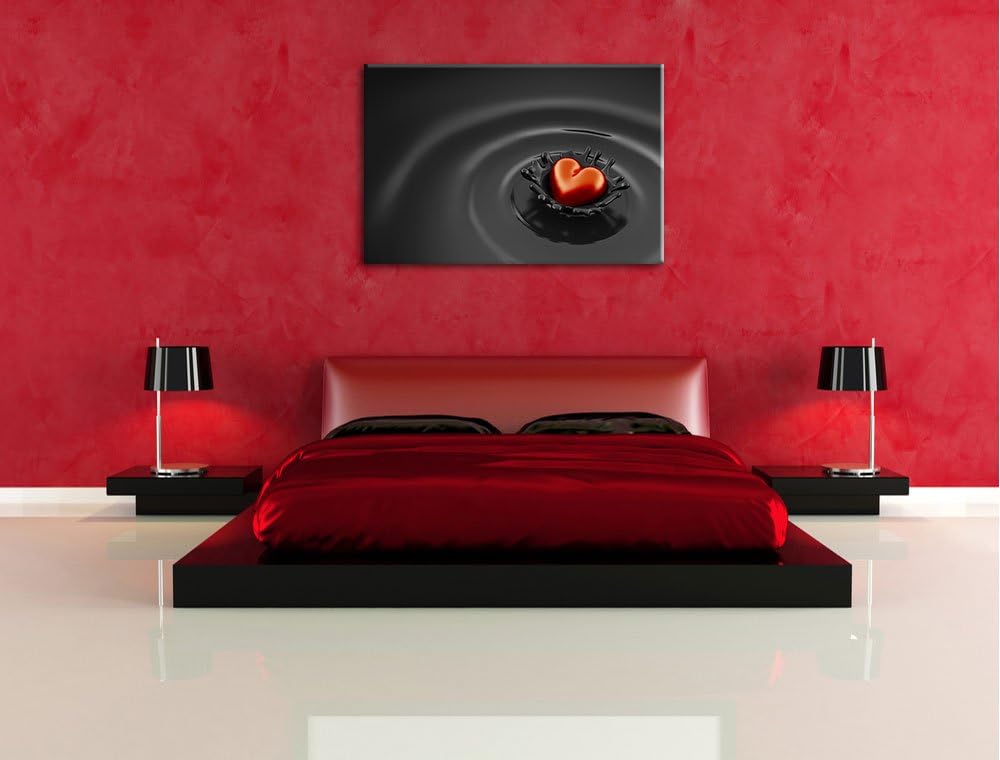 Rotes Herz in Schokolade schwarz/weiss Format: 100x70 auf Leinwand, XXL riesige Bilder fertig gerahm