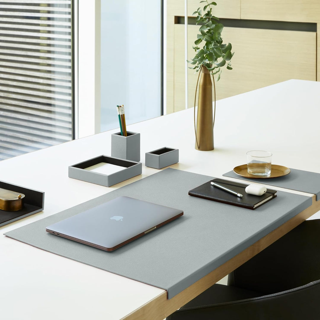 Eglooh - Atena - Ablagefächer für Schreibtisch und Büro Echtes Leder EIS Blau - Bürobedarf Briefabla