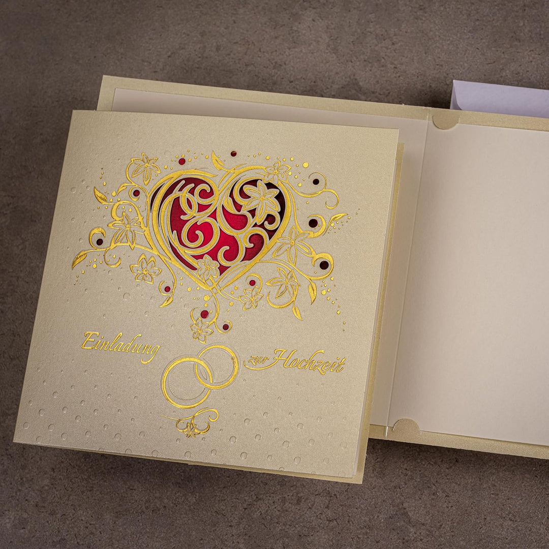 Art Nuvo Hochzeitseinladungen - 20 St. 135x135mm, Mit Bedruckbaren Einlagen Und Um-Schlägen Für Hoch
