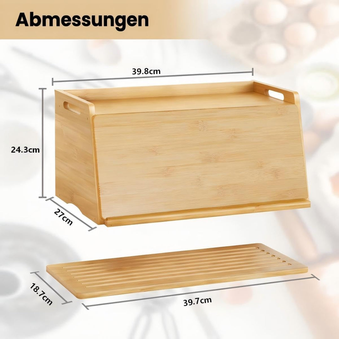 LEMIKKLE Bambus-Brotbox mit Schneidebrett – Brotaufbewahrungsbox, um die Frische der Lebensmittel zu