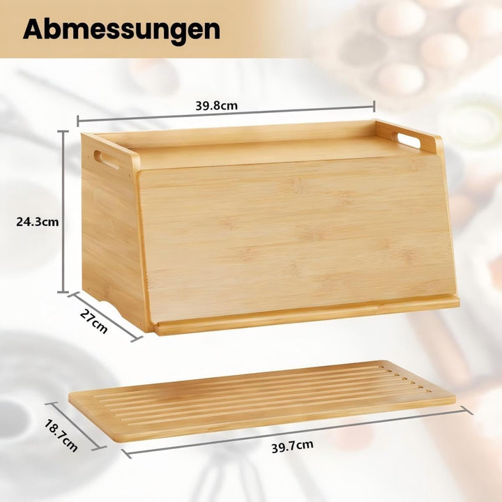 LEMIKKLE Bambus-Brotbox mit Schneidebrett – Brotaufbewahrungsbox, um die Frische der Lebensmittel zu