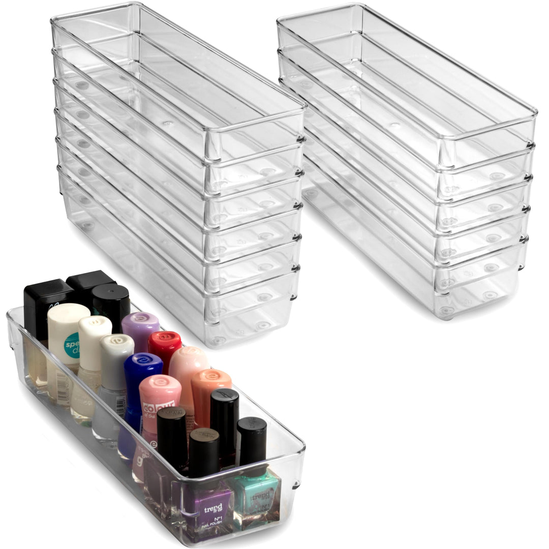 12x Schubladen Ordnungssystem 24x8 cm klar transparent 5,5 cm hoch Antislip - Organizer für Schminkt