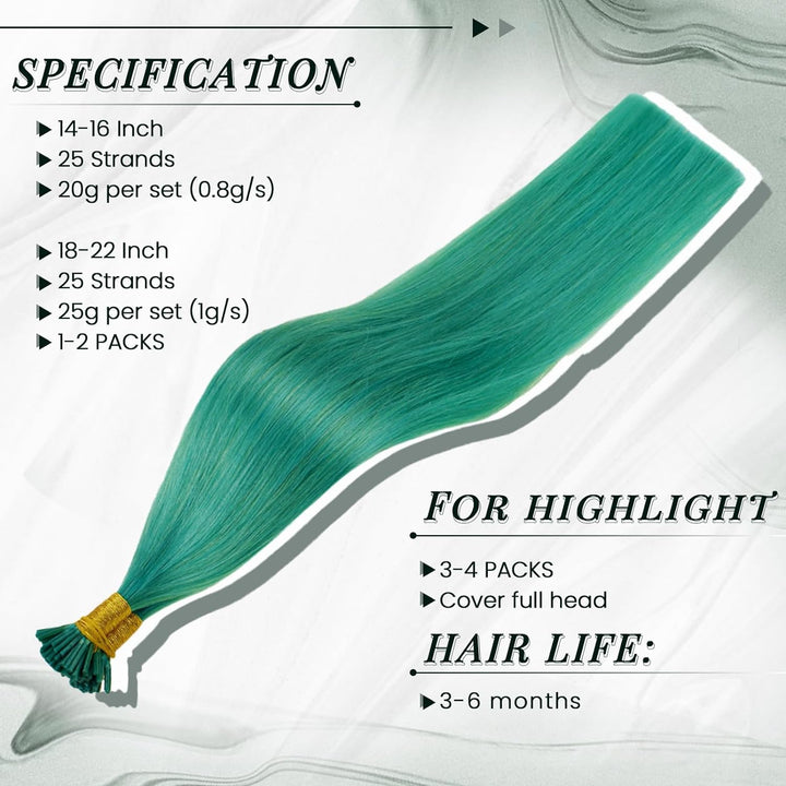 RUNATURE Teal Bonding Extensions Echthaar Teal I Tip Echthaar Extensions Bonding Keratin Haarverlang