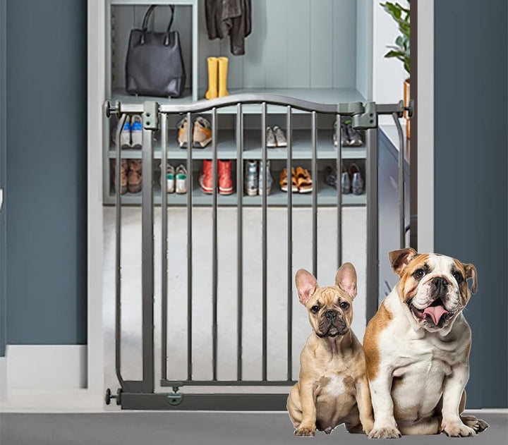Bettacare Gebogenes Hundetor, 71cm - 80cm, Mattschwarz, Druckmontage Haustiergitter für Hunde und We