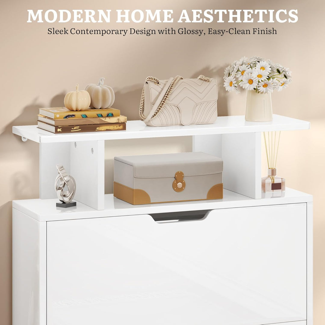 YITAHOME Schuhschrank Schmal Hochglanz, Schuhkipper mit 2 Klappen,80 x 24 x 106 cm Schuhregal schmal