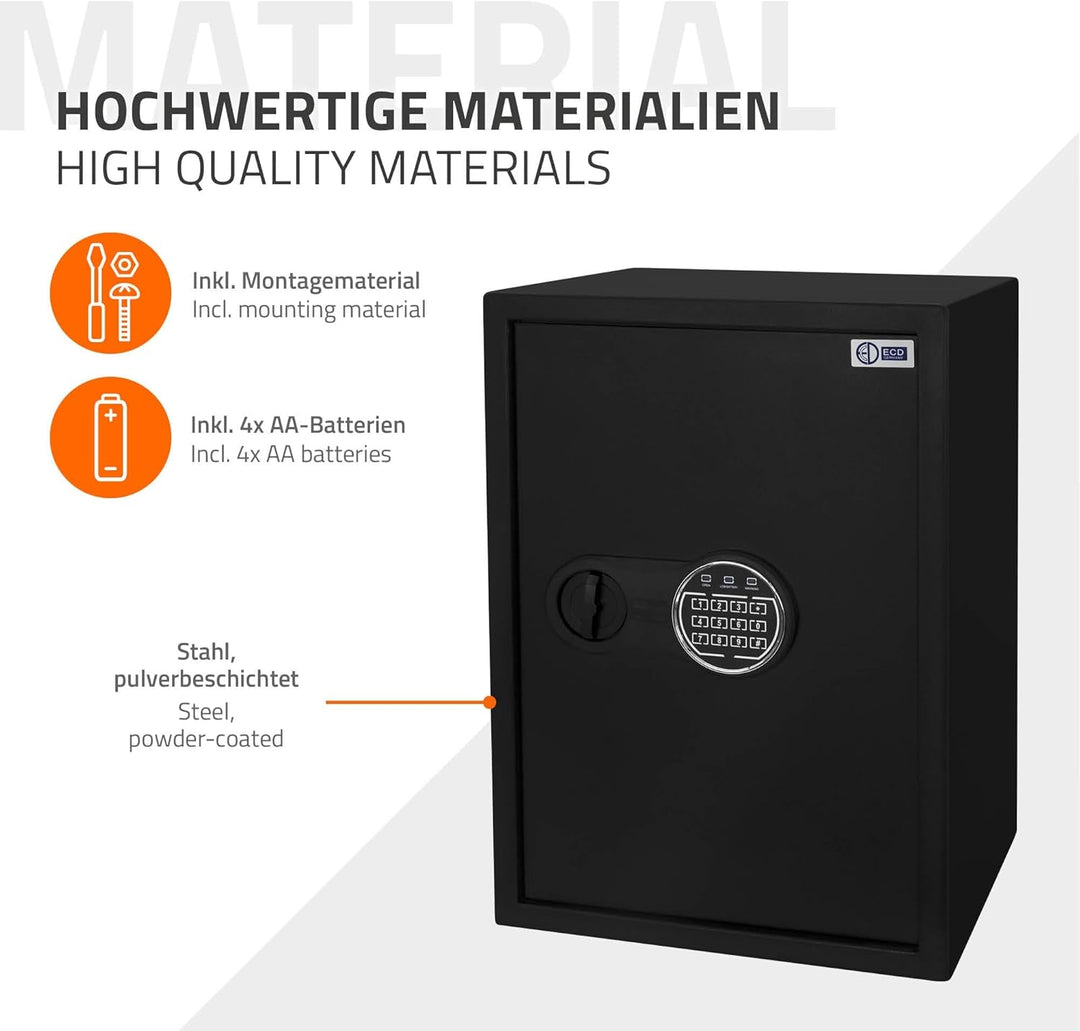 ECD Germany Safe Tresor 43L XL 35x50x31 cm, Wandtresor aus Stahl mit Sensorlicht und Digitale Tastat