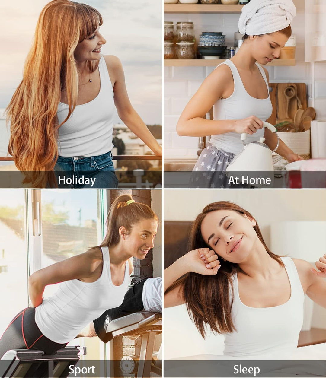 vislivin Elastische Tank Tops für Damen Unterhemden 3/4er Pack, M 4er Pack - Schwarz/Dunkelblau/Grau