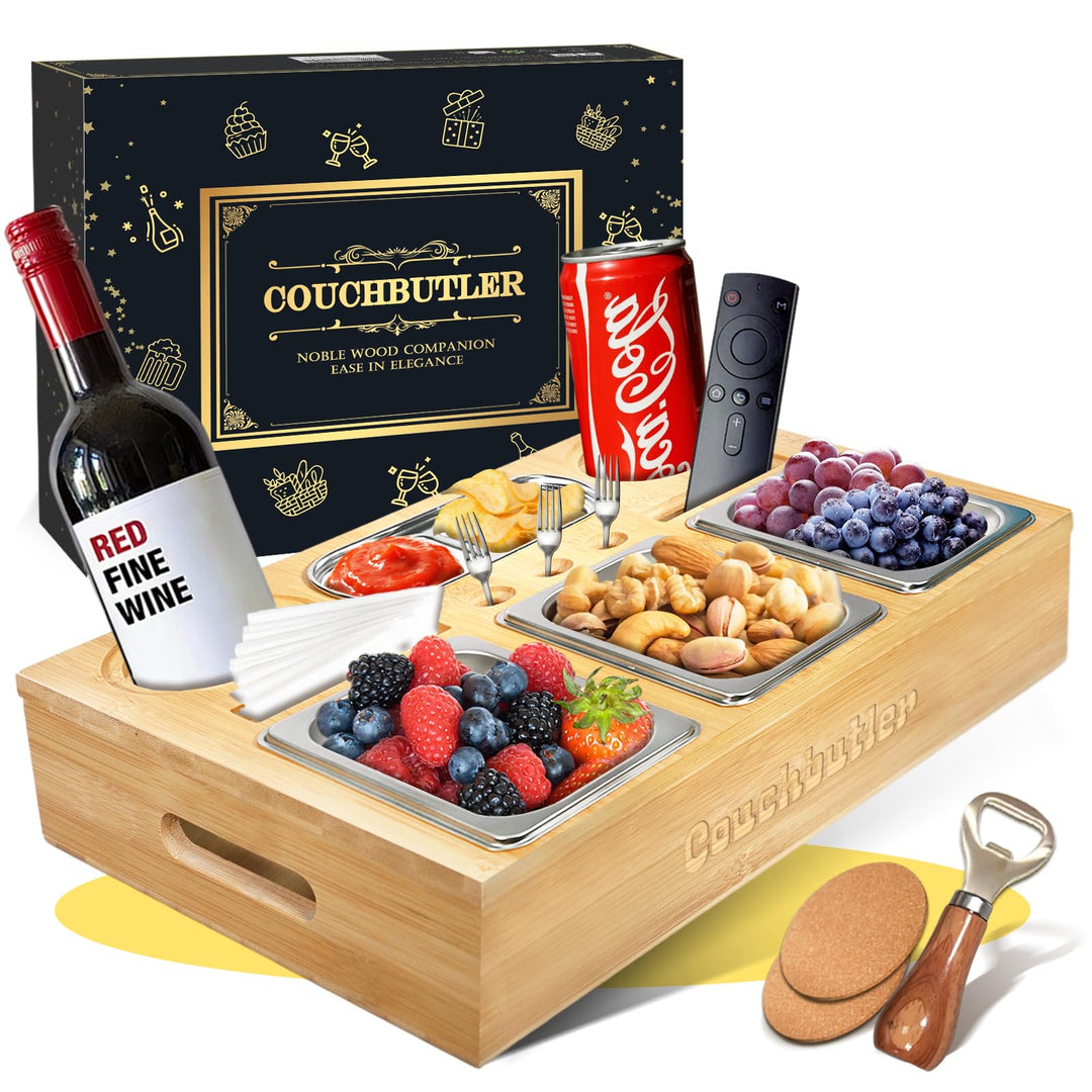Couchbar Snackbox, Couch Bar Snackbar mit Geschenkbox, Sofa Tablett mit 3 Snackschalen, Sofatablett