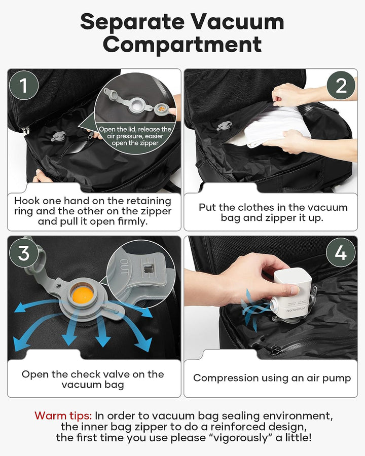 Vakuum Rucksack mit Separates Anzugfach Handgepäck Airbag Travel Backpack Reisen mit Pumpe Tagesruck