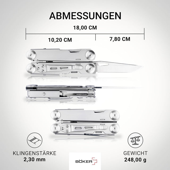 BÖKER PLUS® Specialist Pro - EDC Muti-Tool mit Clip &amp; Gürtel-Tasche - Edelstahl Multifunktions-Werkz
