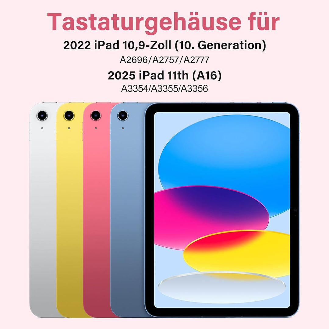 BQSS Hülle mit Tastatur für iPad A16 11 Generation 2025/10 Generation 10.9 Zoll 2022, Magnetisch Blu