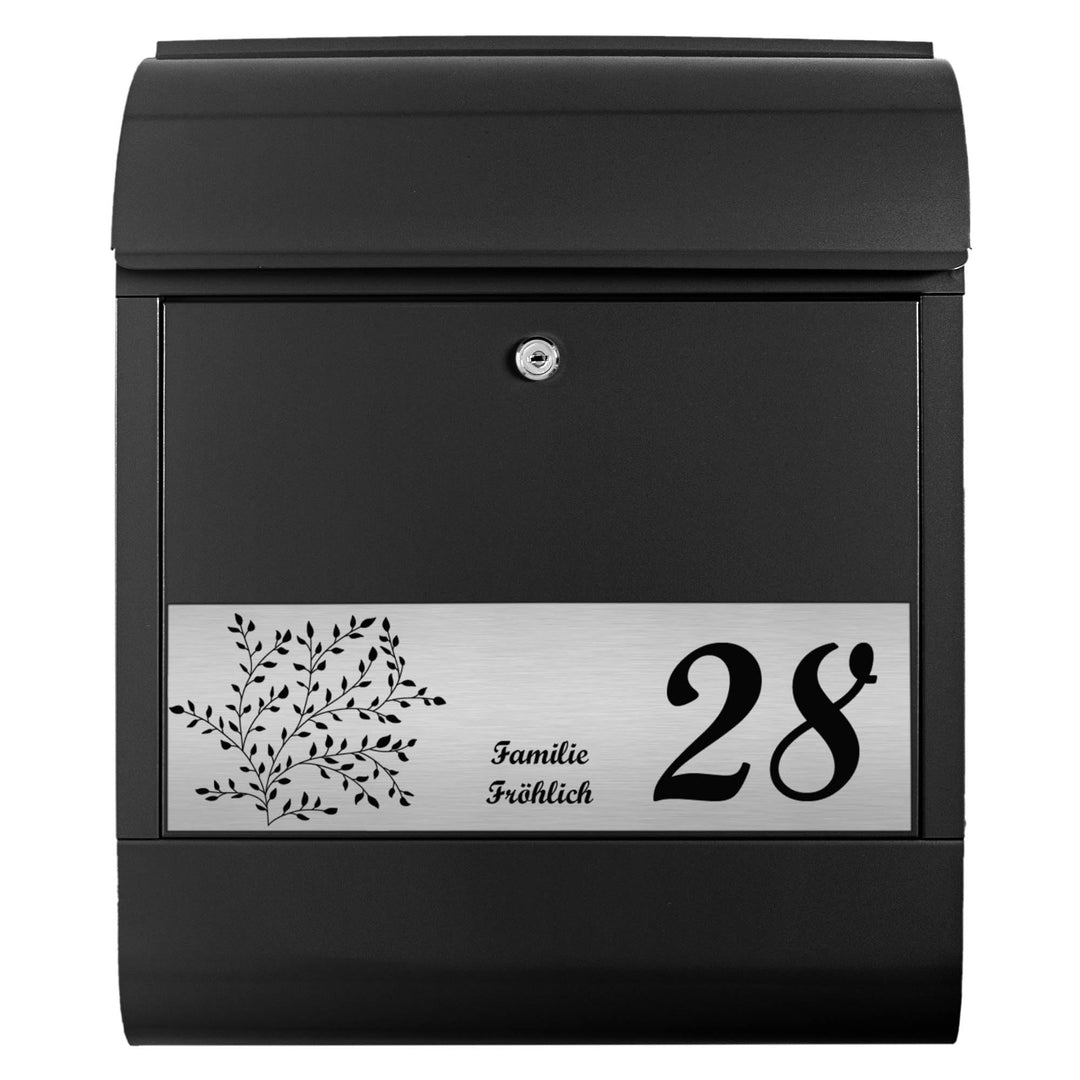 banjado® Briefkasten personalisiert mit graviertem Namensschild in Silber/Briefkasten schwarz 39x47x