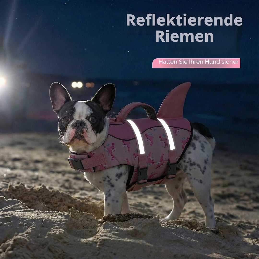 AOFITEE Schwimmweste Hund Mittel, Hoher Auftrieb Hundeschwimmweste Hai, Verstellbar &amp; Ripstop Rettun