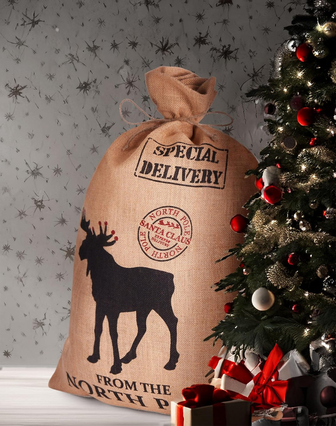 BRUBAKER 3er Set Weihnachtssack - 80 cm Geschenksack mit weihnachtlichen Motiven - Nikolausbeutel zu