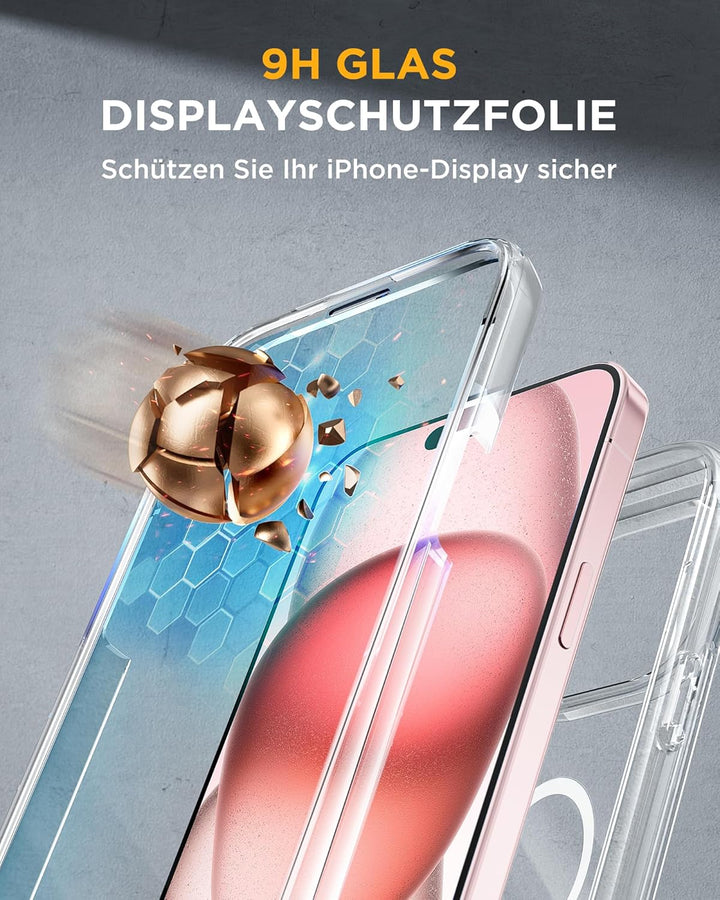 Miracase 360 Grad für iPhone 15 Hülle Magnetisch mit Eingebaut Glas Schutzfolie und Kameraschutz, Ko