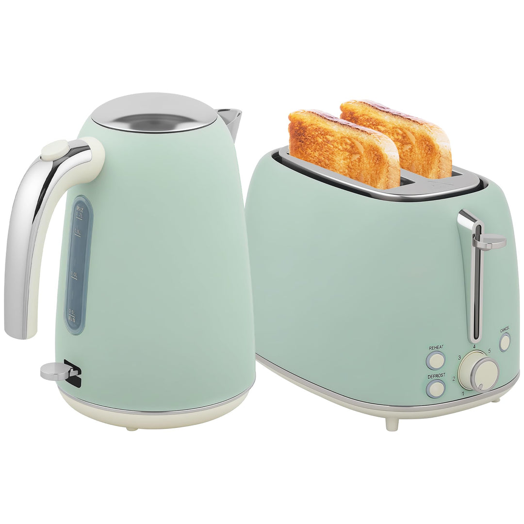 HOMCOM Edelstahl Wasserkocher und Toaster Set 2200 W und 1,7 L, 2-Scheiben-Toaster, 7 Bräunungsstufe