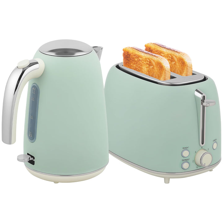 HOMCOM Edelstahl Wasserkocher und Toaster Set 2200 W und 1,7 L, 2-Scheiben-Toaster, 7 Bräunungsstufe