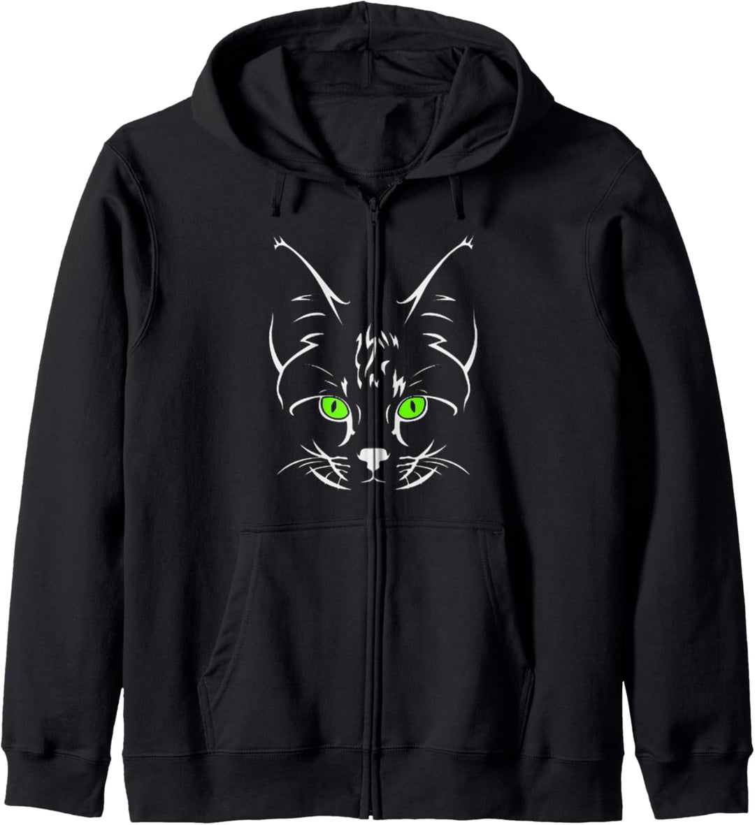 Katze Gesicht Zeichnung grüne Augen Kapuzenjacke