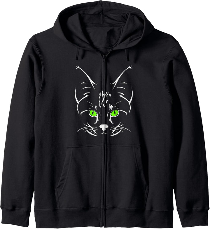 Katze Gesicht Zeichnung grüne Augen Kapuzenjacke