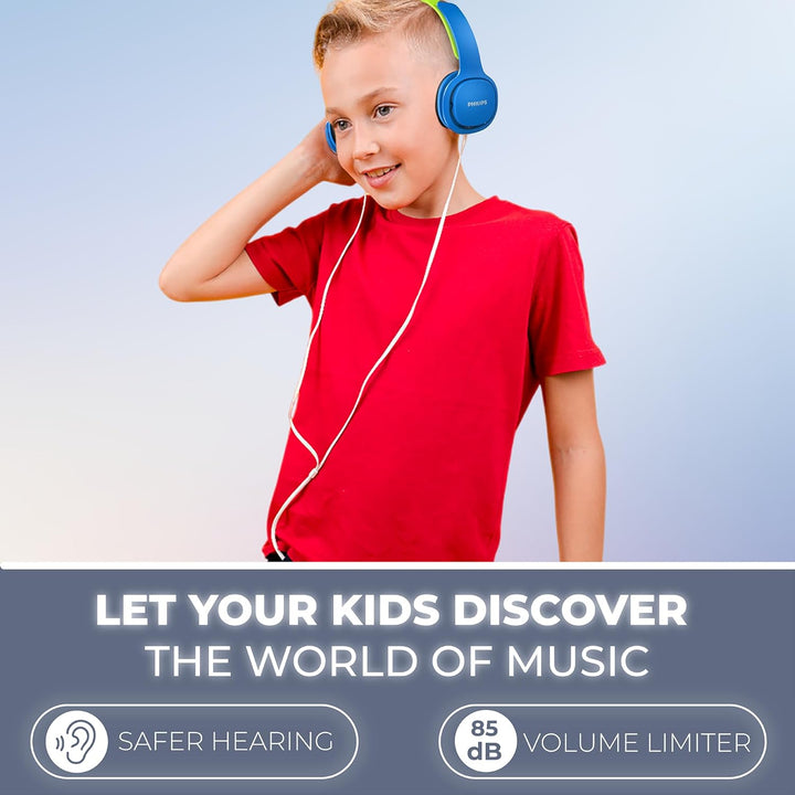 Philips SHK2000BL/00 Over Ear Kinder Kopfhörer, Farbige LED-Leuchten, 85dB Lautstärkebegrenzung, Ger