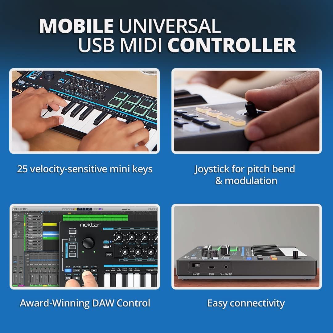 Nektar Impact LX Mini | USB MIDI Controller Keyboard with Nektar DAW Integration, Black