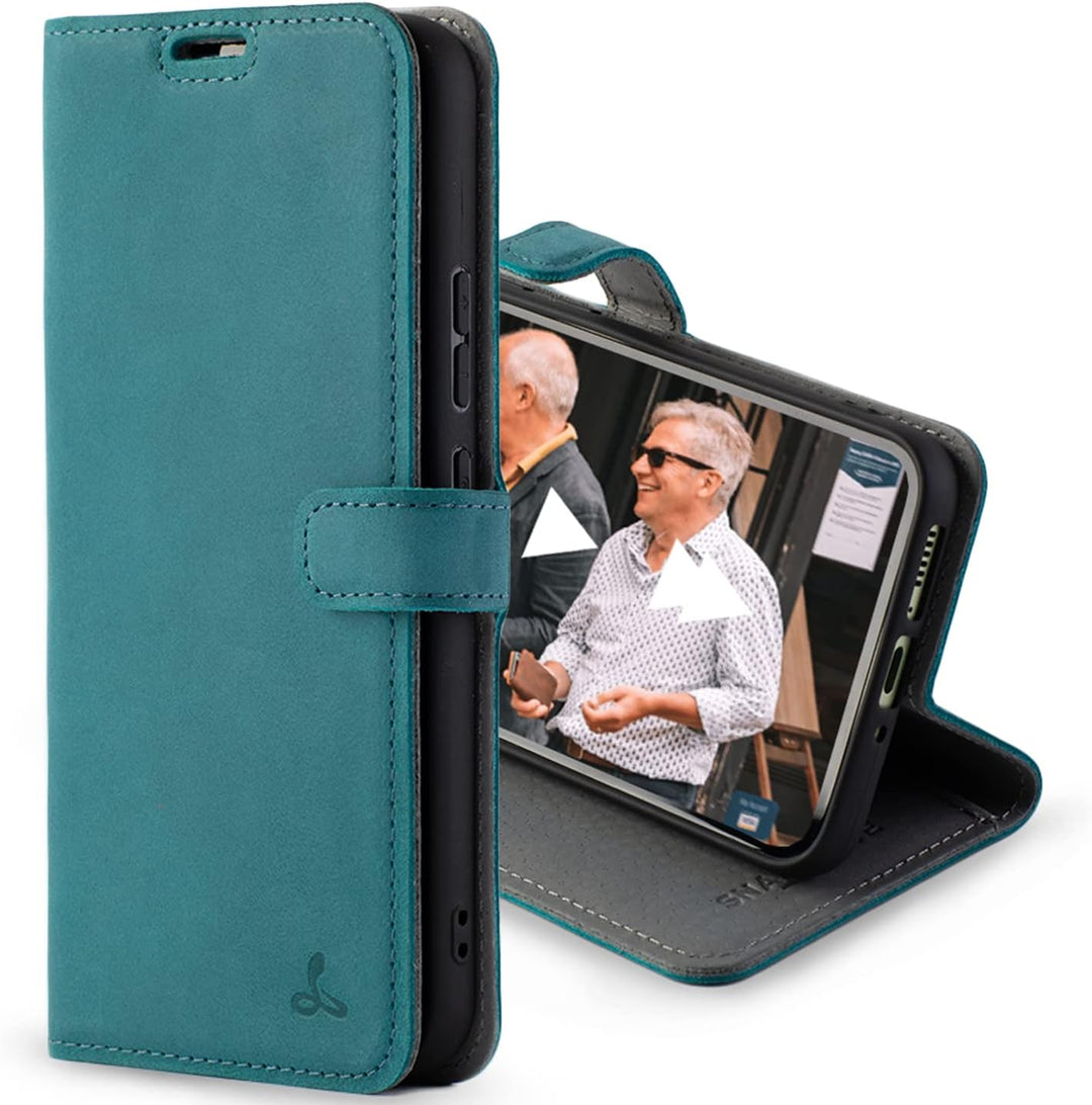 Snakehive Samsung Galaxy A34 Hülle Leder - Stylische Handyhülle mit Kartenhalter & Standfuss - Handy