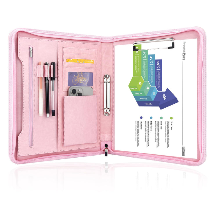 Schreibmappe 2 Ringbuch A4 Konferenzmappe Reissverschluss Leder Wasserdicht Organizer Mappe Dokument