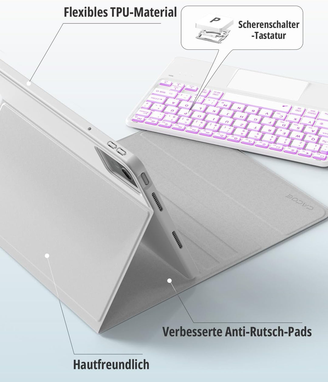 CACOE Tastatur Hülle für Lenovo Idea Tab 2025 11 Zoll (TB-336ZU TB-336FU) mit Touchpad, 7-Farbige Hi