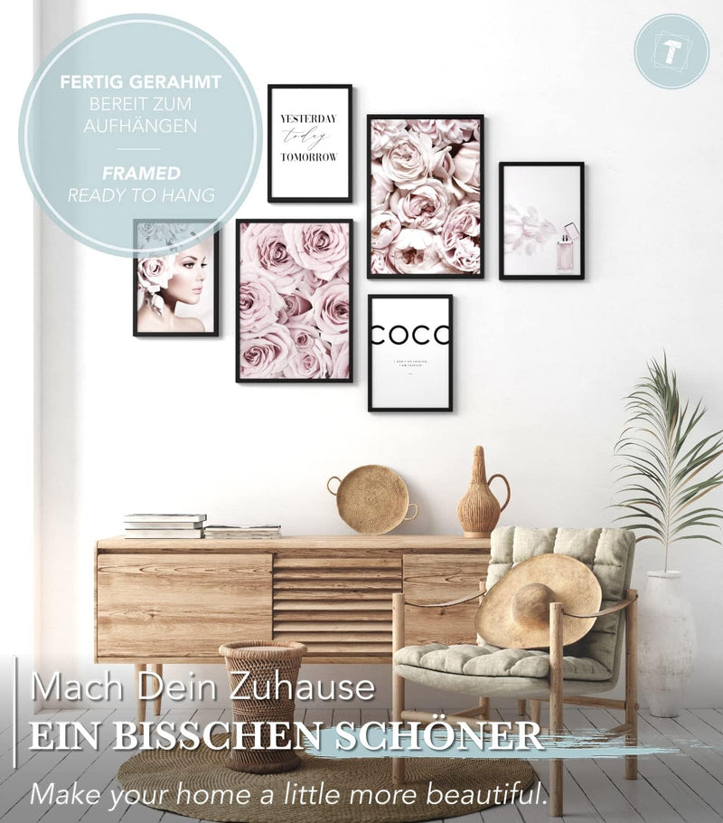 Papierschmiede® Mood Poster Set Coco Flowers, Fertiges Bilder Set mit Rahmen (Holz, schwarz), Wohnzi