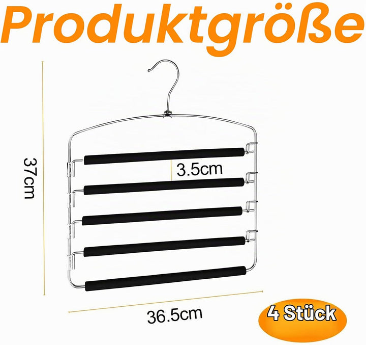 4 Stück Hosenbügel, 5 Etagen Kleiderbügel Platzsparend, Platzsparende Kleiderbügel, Hosenhalter für