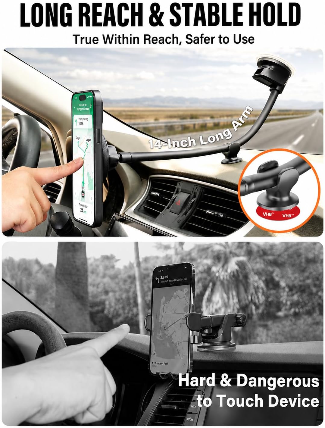 APPS2Car Magnetische Kfz-Handyhalterung für MagSafe – langer Arm 33 cm mit starkem Saugnapf für Wind