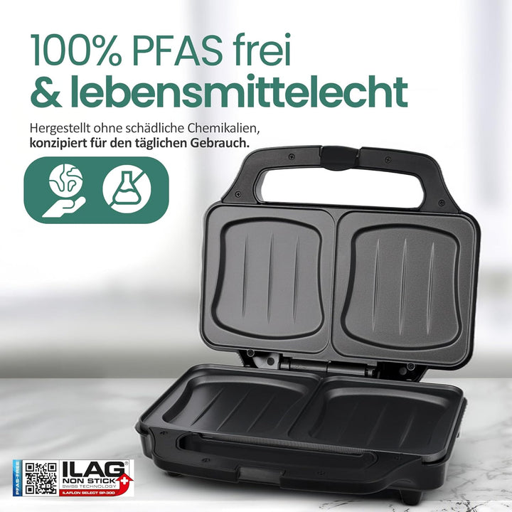 Emerio XXL Sandwichtoaster für alle Toastgrössen geeignet, BPA frei, grosse Muschelform, leicht zu r