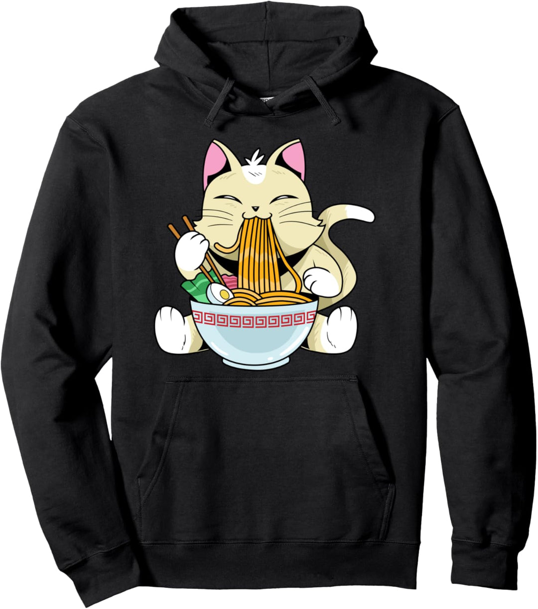 Kawaii Katze Ramen Nudel Suppe Neko Kitty Manga Anime Tier Pullover Hoodie